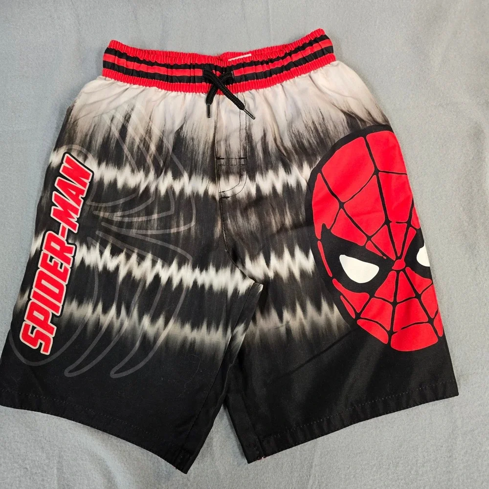 Marvel Spider-Man Boys Swim Trunks Size 7 Black Red Mesh Lined Board Shorts